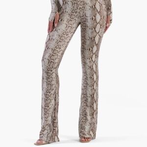 NAKED WARDROBE The Boot Up Snakeskin Print Bootcut Pants beige